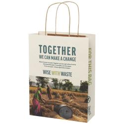 Bolsa de papel de residuos agrícolas 150 g/m2 con asas de papel retorcido, mediana