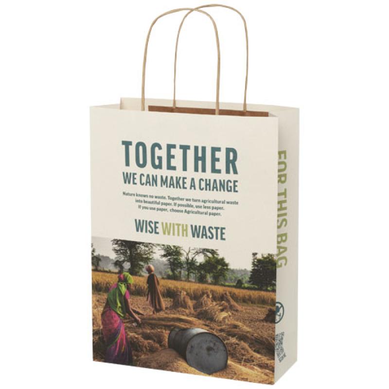 Bolsa de papel de residuos agrícolas 150 g/m2 con asas de papel retorcido, mediana