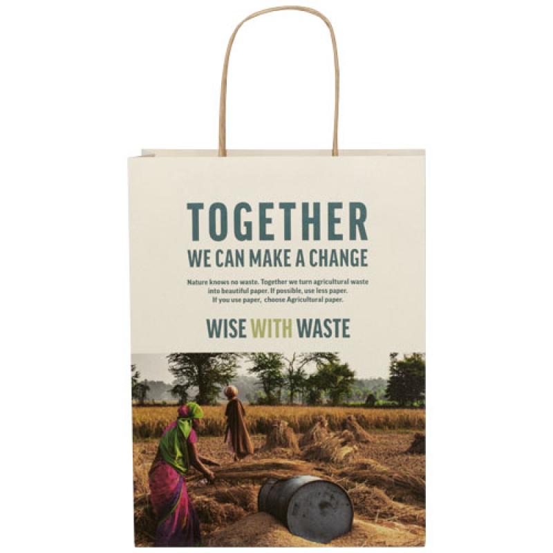 Bolsa de papel de residuos agrícolas 150 g/m2 con asas de papel retorcido, mediana