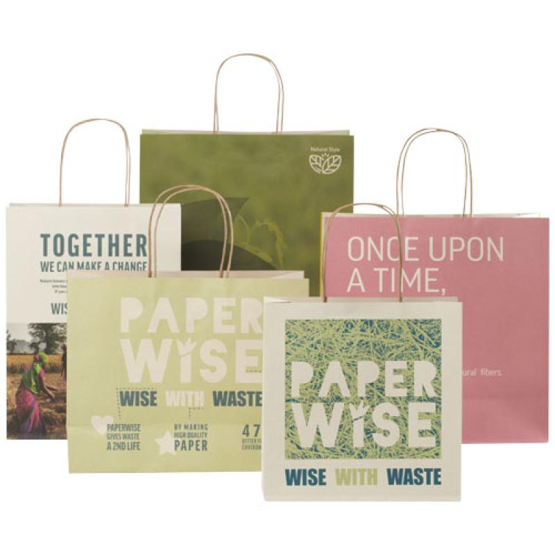 Bolsa de papel de residuos agrícolas 150 g/m2 con asas de papel retorcido, XXL