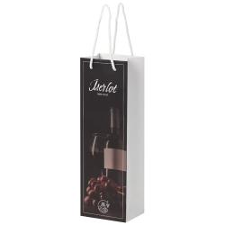 Bolsa para botella de vino de papel integra 170 g/m2 hecha a mano con asas de plástico