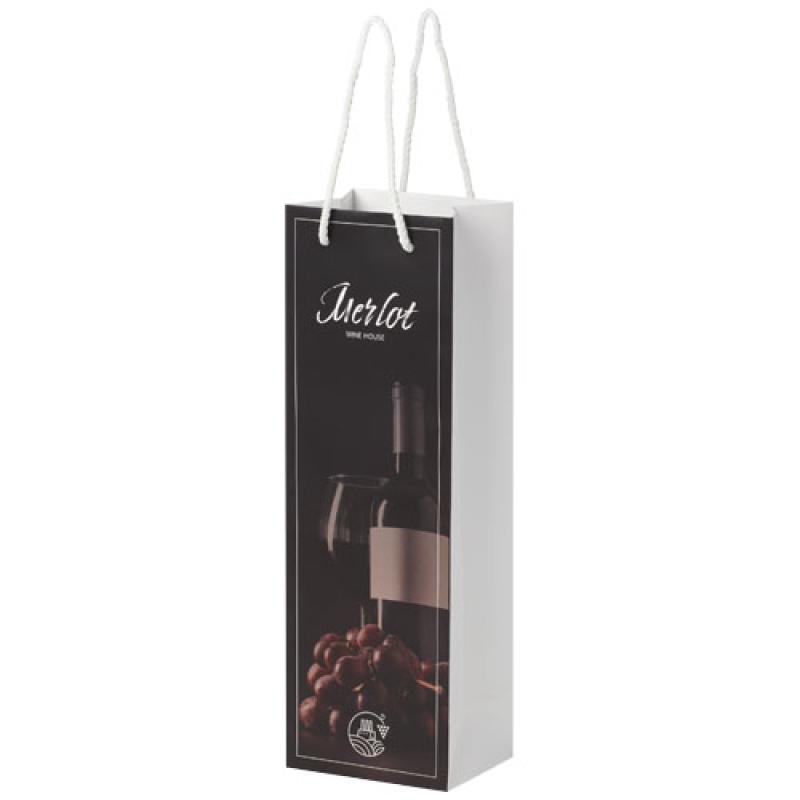Bolsa para botella de vino de papel integra 170 g/m2 hecha a mano con asas de plástico