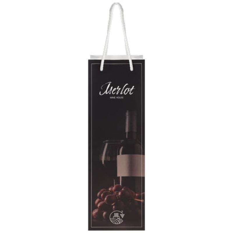 Bolsa para botella de vino de papel integra 170 g/m2 hecha a mano con asas de plástico
