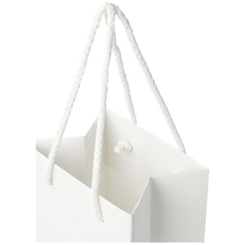 Bolsa para botella de vino de papel integra 170 g/m2 hecha a mano con asas de plástico