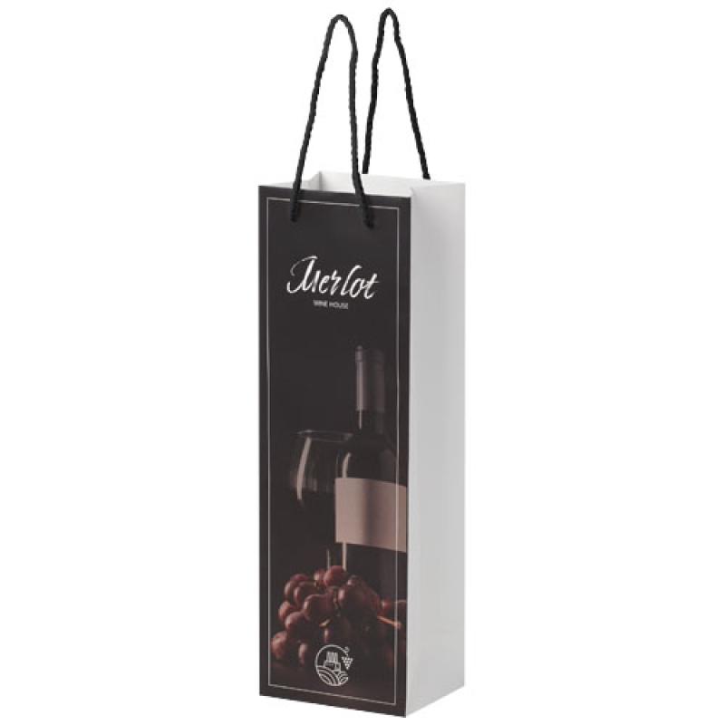 Bolsa para botella de vino de papel integra 170 g/m2 hecha a mano con asas de plástico
