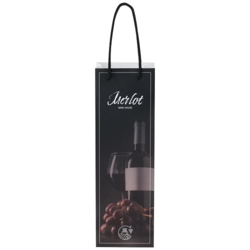 Bolsa para botella de vino de papel integra 170 g/m2 hecha a mano con asas de plástico