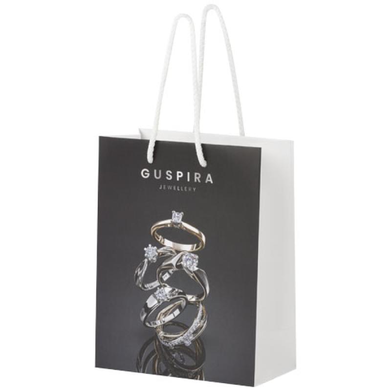 Bolsa de papel integra 170 g/m2 hecha a mano con asas de plástico, mediana