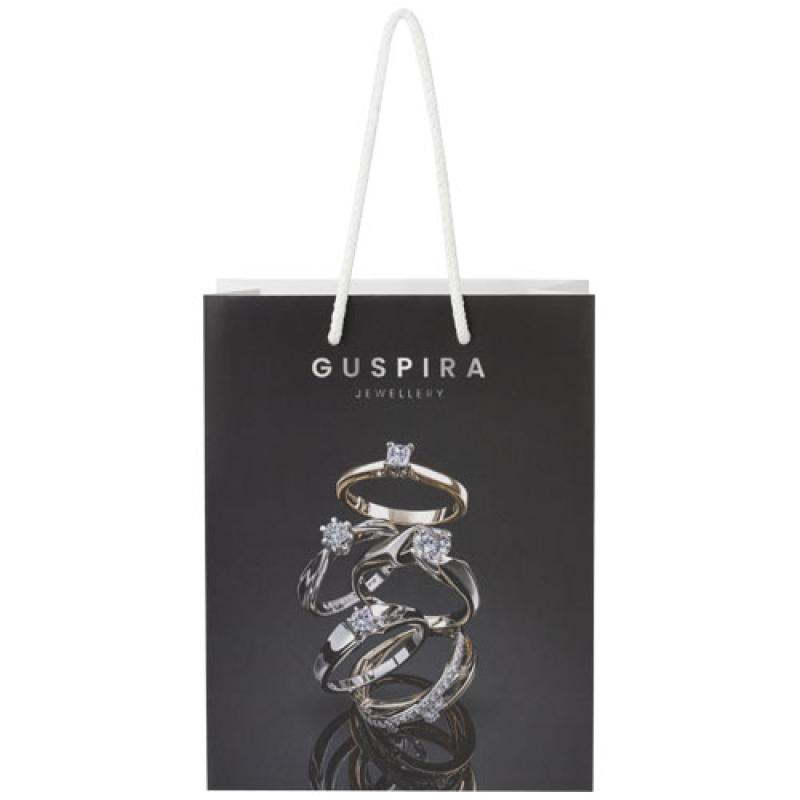 Bolsa de papel integra 170 g/m2 hecha a mano con asas de plástico, mediana