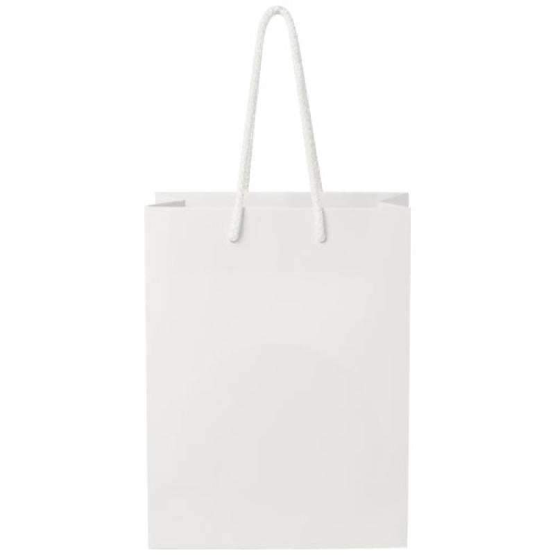 Bolsa de papel integra 170 g/m2 hecha a mano con asas de plástico, mediana