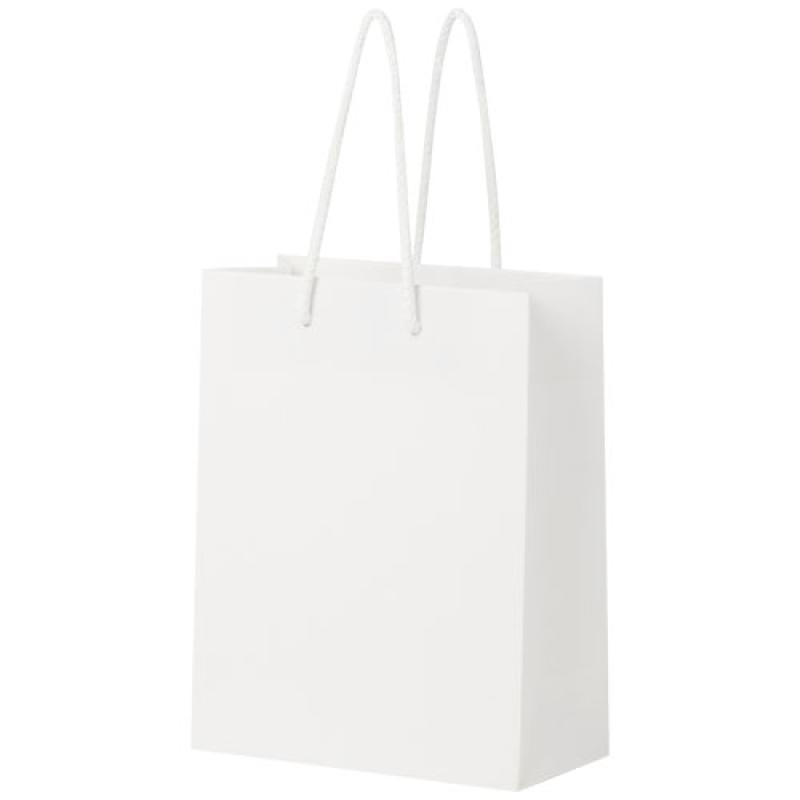 Bolsa de papel integra 170 g/m2 hecha a mano con asas de plástico, mediana