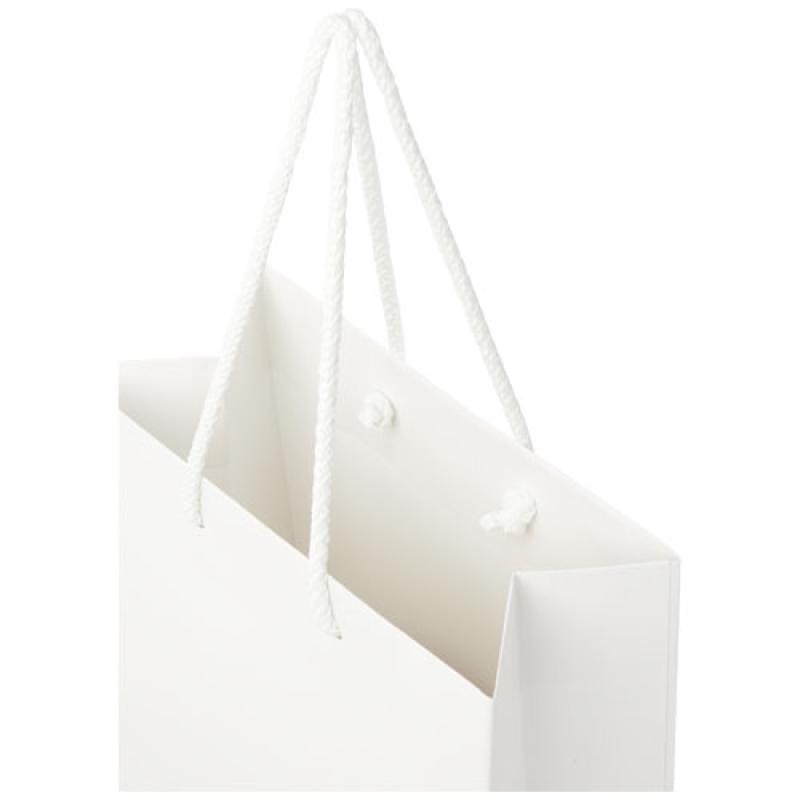Bolsa de papel integra 170 g/m2 hecha a mano con asas de plástico, mediana