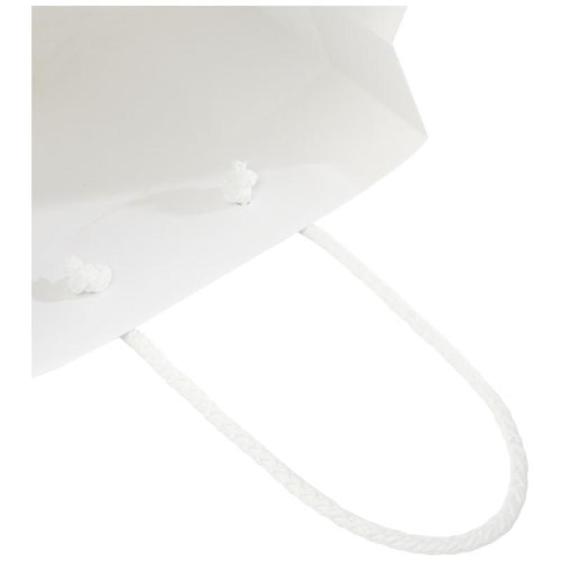 Bolsa de papel integra 170 g/m2 hecha a mano con asas de plástico, mediana