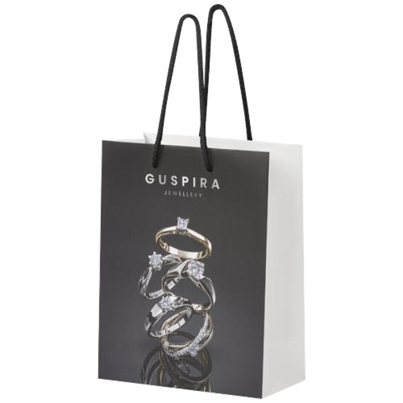 Bolsa de papel integra 170 g/m2 hecha a mano con asas de plástico, mediana