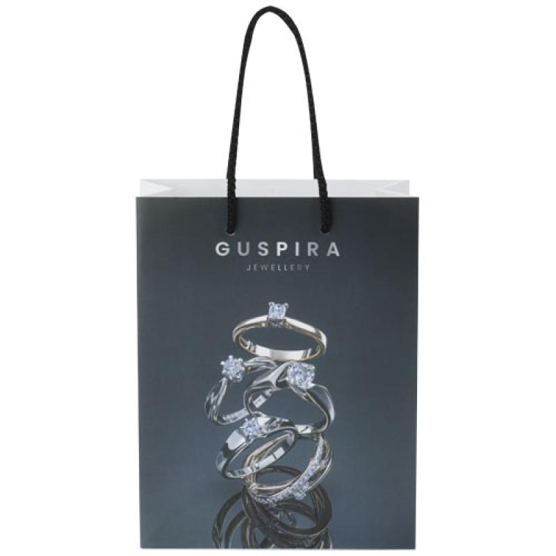 Bolsa de papel integra 170 g/m2 hecha a mano con asas de plástico, mediana