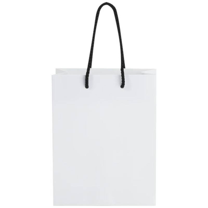 Bolsa de papel integra 170 g/m2 hecha a mano con asas de plástico, mediana
