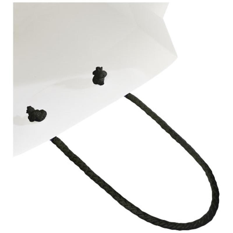 Bolsa de papel integra 170 g/m2 hecha a mano con asas de plástico, mediana