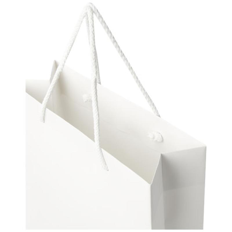 Bolsa de papel integra 170 g/m2 hecha a mano con asas de plástico, grande