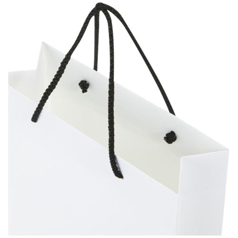 Bolsa de papel integra 170 g/m2 hecha a mano con asas de plástico, grande