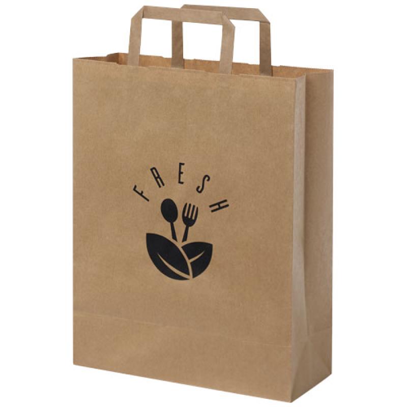 Bolsa de papel kraft 80-90 g/m2 con asas planas, mediana