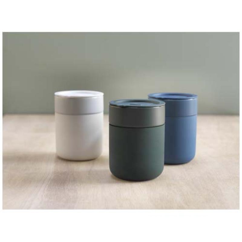 Vaso de cerámica de 330 ml con agarradero de silicona y tapa de plástico "Java"