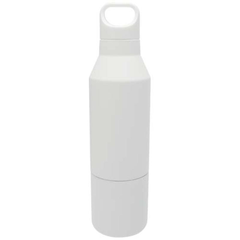 Botella isotérmica de acero inoxidable reciclado de 600 ml con certificado RCS y vaso de 300 ml "Odessy"