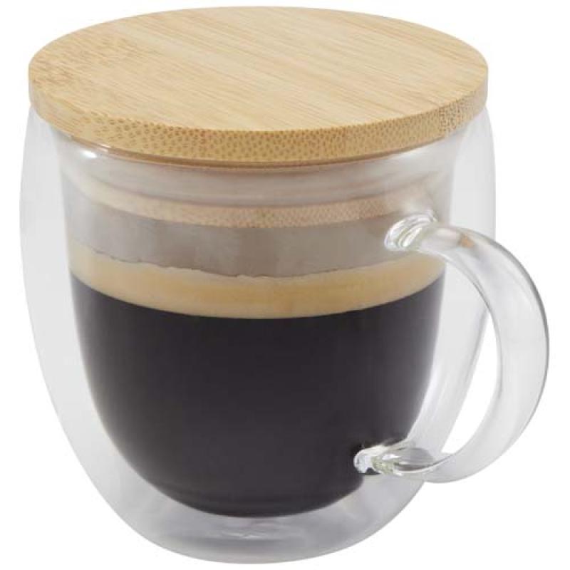 Taza de vidrio de 250 ml con tapa de bambú "Lenora"