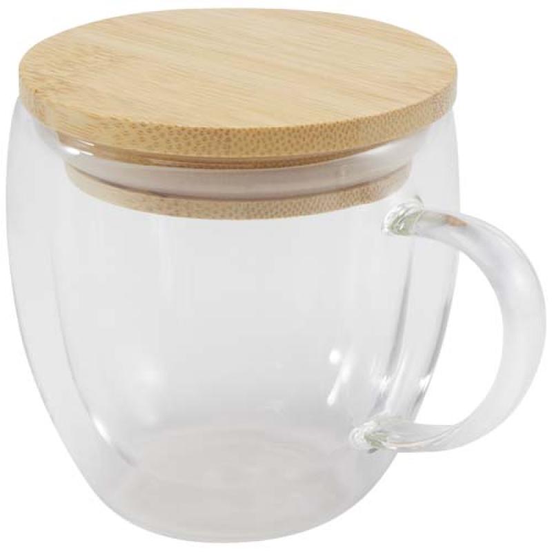 Taza de vidrio de 250 ml con tapa de bambú "Lenora"