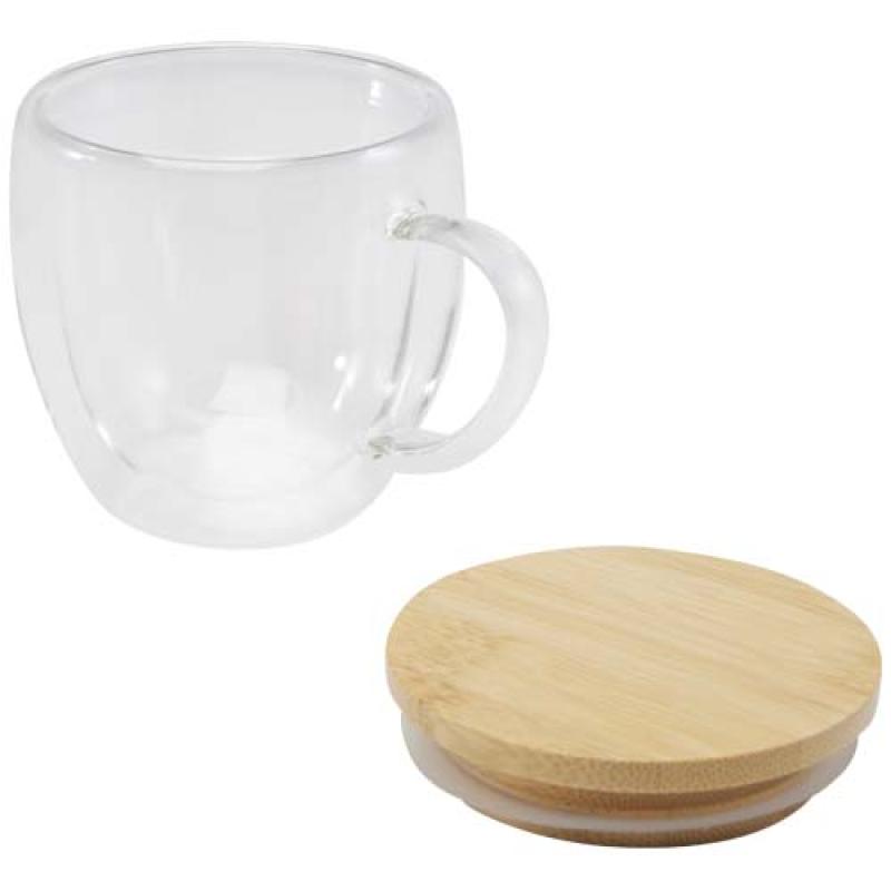 Taza de vidrio de 250 ml con tapa de bambú "Lenora"