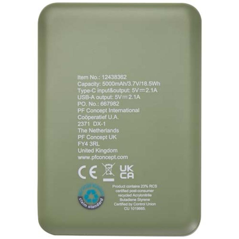 Batería externa tipo C de plástico reciclado de 5000 mAh "Asama"