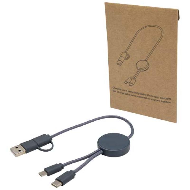 Cable 5 en 1 de plástico reciclado de 30 cm para sincronización de datos y carga rápida de 27 W "Citala"