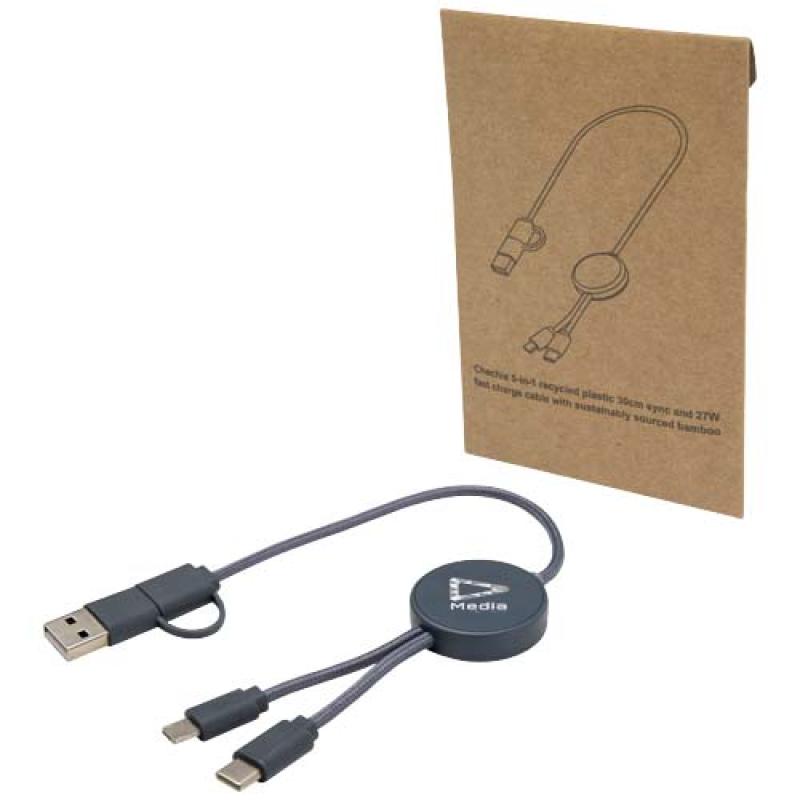 Cable 5 en 1 de plástico reciclado de 30 cm para sincronización de datos y carga rápida de 27 W "Citala"