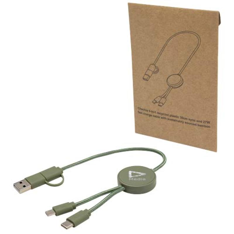 Cable 5 en 1 de plástico reciclado de 30 cm para sincronización de datos y carga rápida de 27 W "Citala"