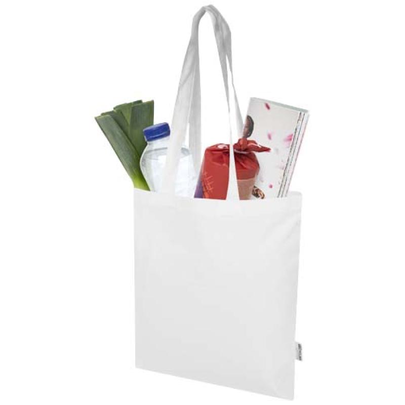 Bolsa Tote de 7 L de algodón reciclado de 140 g/m² con certificado GRS "Madras Blend"