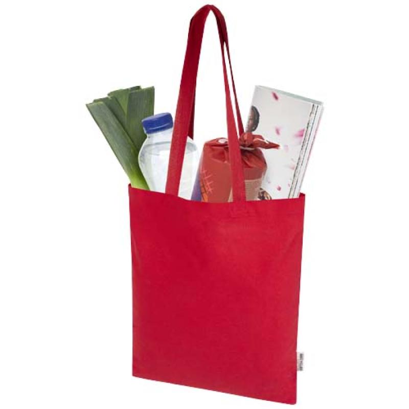 Bolsa Tote de 7 L de algodón reciclado de 140 g/m² con certificado GRS "Madras Blend"