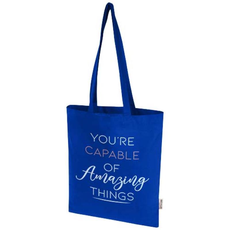 Bolsa Tote de 7 L de algodón reciclado de 140 g/m² con certificado GRS "Madras Blend"