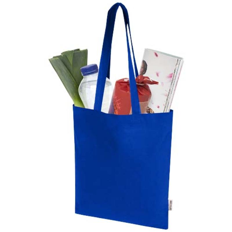 Bolsa Tote de 7 L de algodón reciclado de 140 g/m² con certificado GRS "Madras Blend"