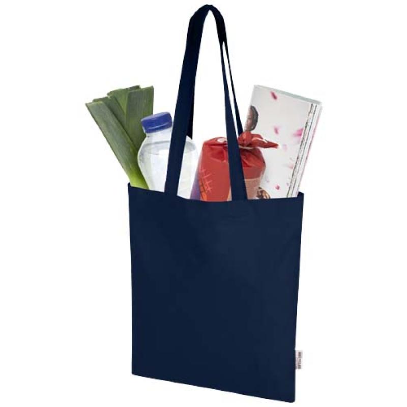 Bolsa Tote de 7 L de algodón reciclado de 140 g/m² con certificado GRS "Madras Blend"