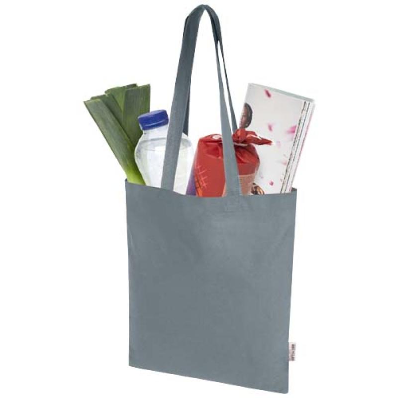 Bolsa Tote de 7 L de algodón reciclado de 140 g/m² con certificado GRS "Madras Blend"