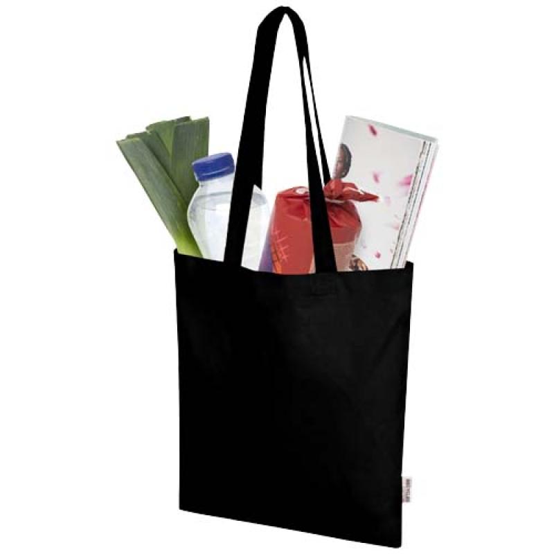 Bolsa Tote de 7 L de algodón reciclado de 140 g/m² con certificado GRS "Madras Blend"