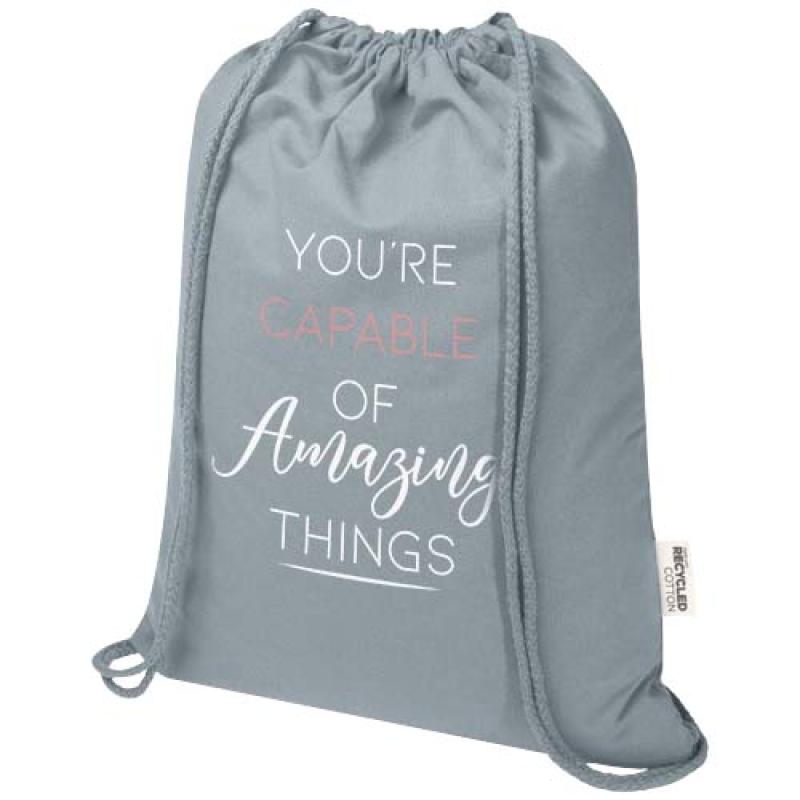 Bolsa de 5 L con cordón de algodón reciclado de 140 g/m² con certificado GRS "Oregon Blend"