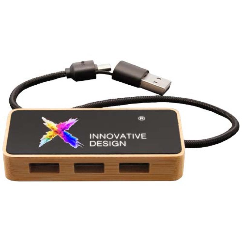 Hub USB 8 en 1 de madera con doble entrada y 6 puertos "SCX.design H21"