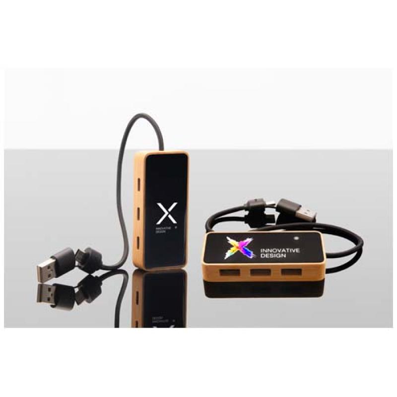 Hub USB 8 en 1 de madera con doble entrada y 6 puertos "SCX.design H21"