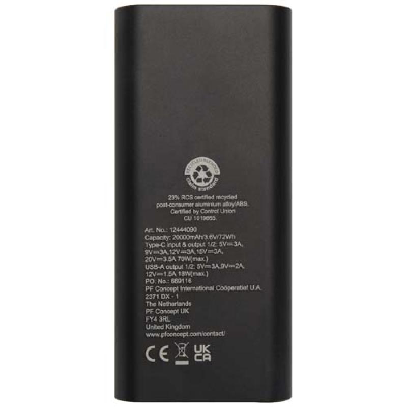 Batería externa para portátil de aluminio reciclado de 20 000 mAh y 70 W "Acamar"
