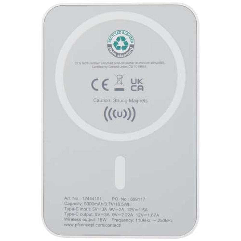 Batería externa inalámbrica magnética de 5000 mAh y 15 W con PD de 20 W fabricada con plástico reciclado "Acrab"