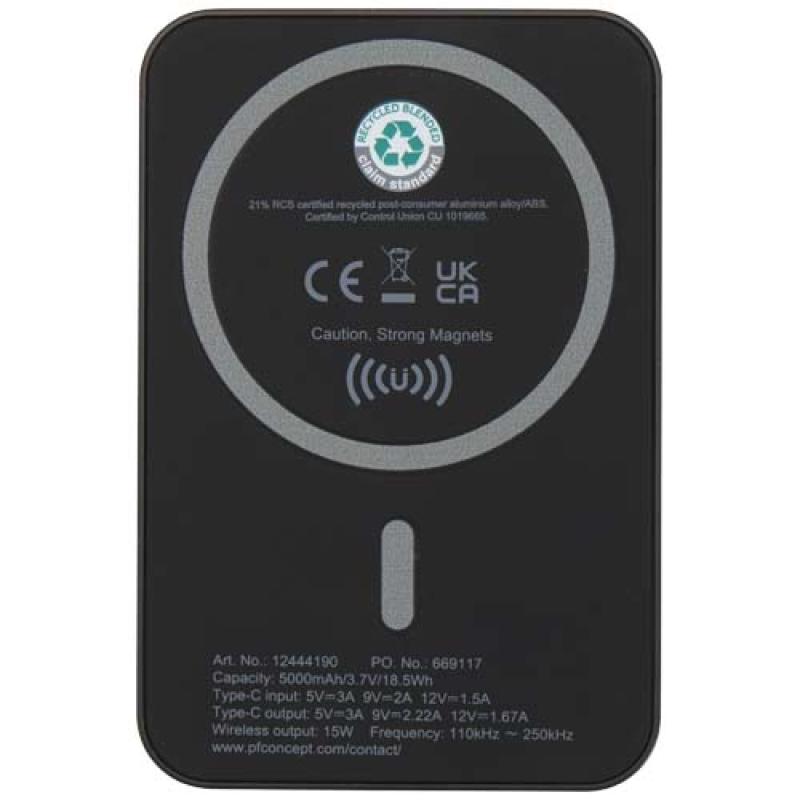 Batería externa inalámbrica magnética de 5000 mAh y 15 W con PD de 20 W fabricada con plástico reciclado "Acrab"