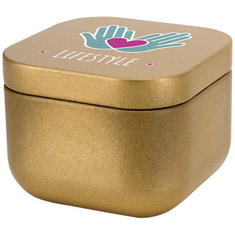 Vela cuadrada en caja metálica con aroma de vainilla "Tindra"