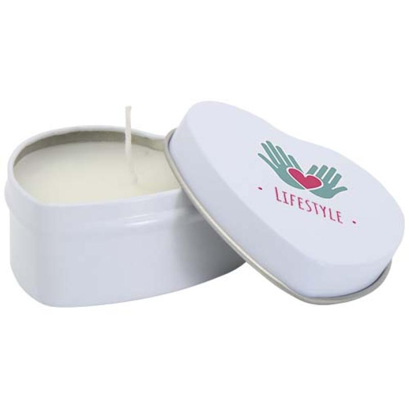 Vela con forma de corazón y aroma de vainilla en caja metálica "Blissful"
