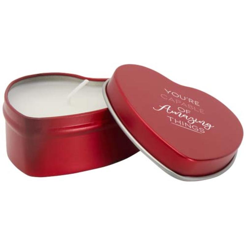 Vela con forma de corazón y aroma de vainilla en caja metálica "Blissful"
