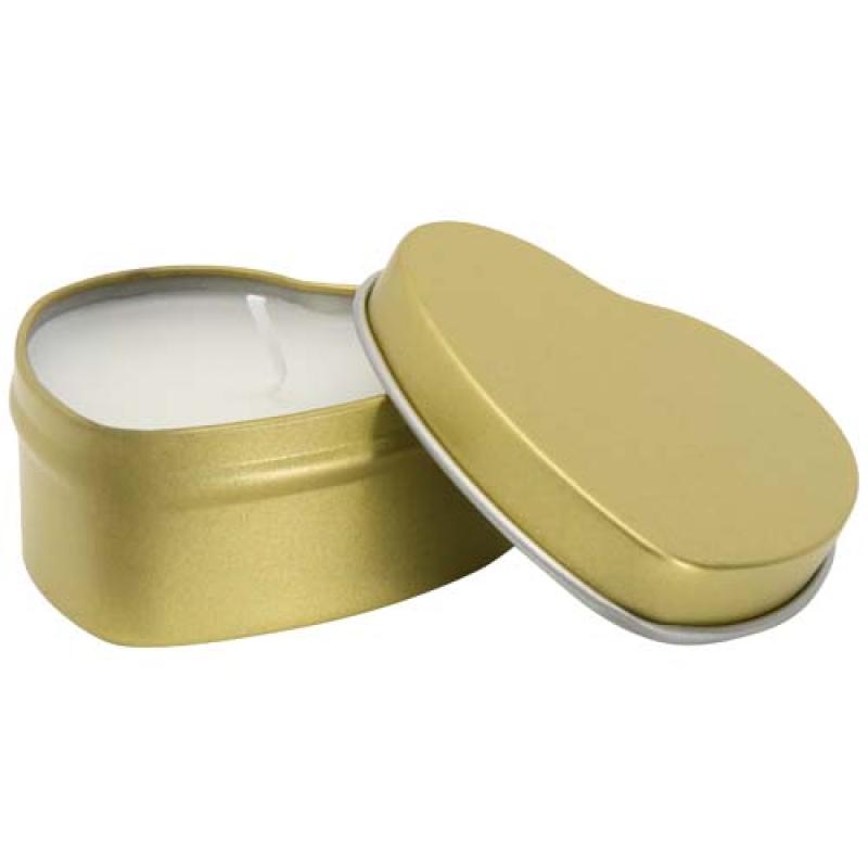 Vela con forma de corazón y aroma de vainilla en caja metálica "Blissful"