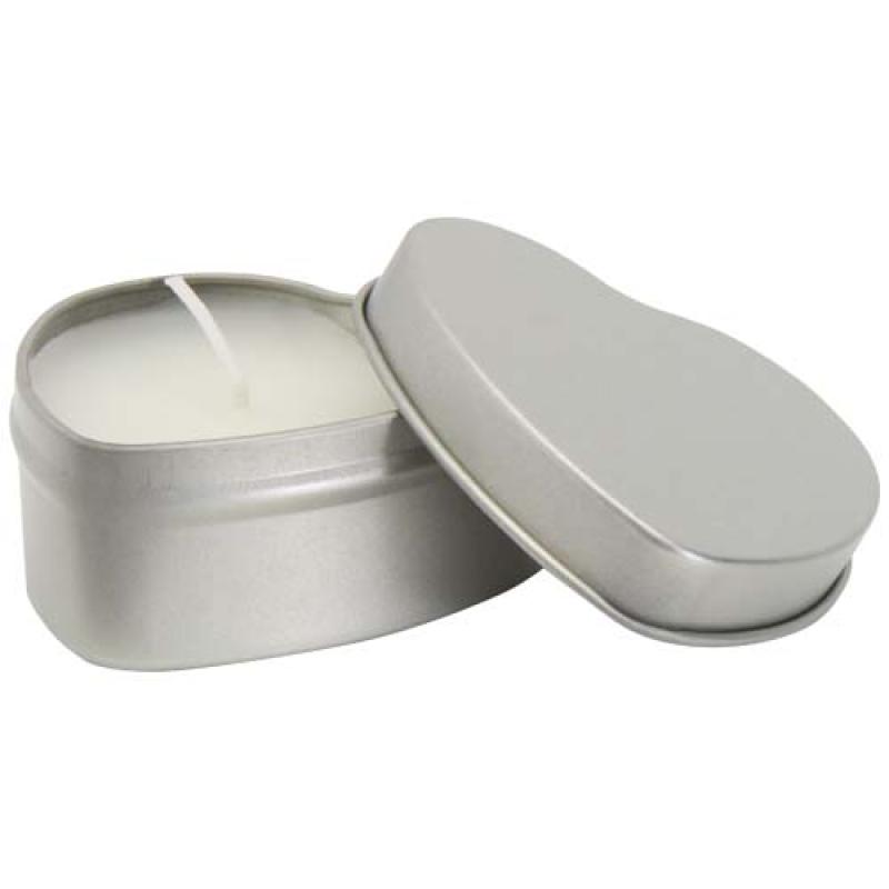 Vela con forma de corazón y aroma de vainilla en caja metálica "Blissful"